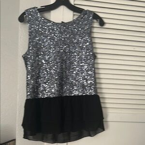 Silver Sequin Sleeveless Top with Black Hem